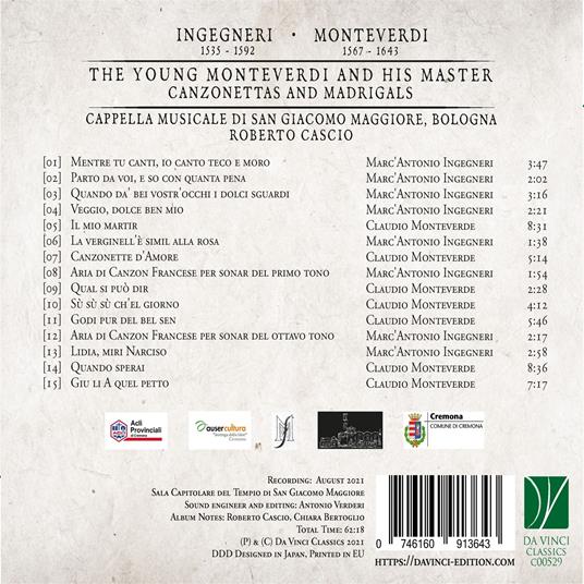 The Young Monteverdi and His Master - CD Audio di Cappella Musicale San Giacomo Maggiore - 2