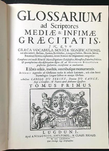 Glossarium ad scriptores mediae et infimae graecitatis 2 voll. - Carolo Du Cange - copertina