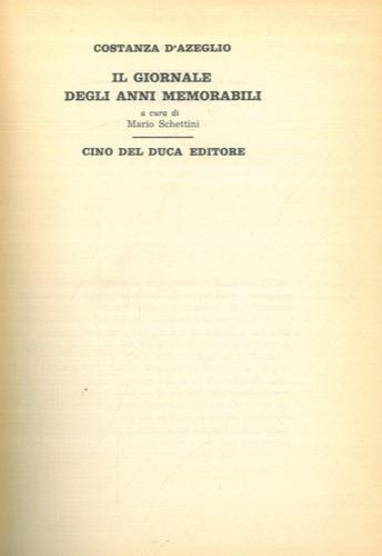 Il giornale degli anni memorabili - Costanza D'Azeglio - copertina