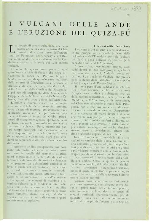 I Vulcani delle Ande e l'Eruzione del Quiza-Pù - Gioacchino Frenguelli - copertina