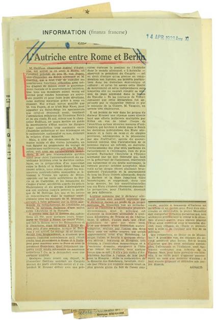 Coupures de Journaux Quotidiens 1933: Aspets de Politique Europeenne - copertina