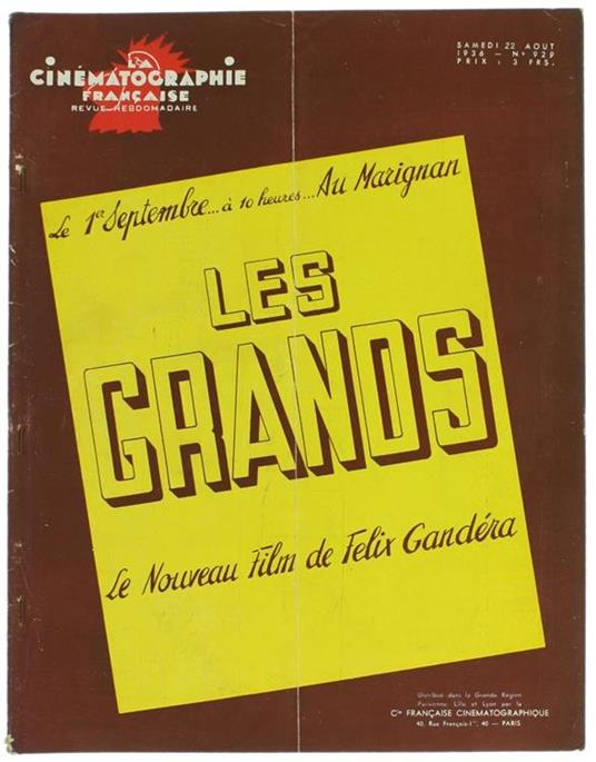 La Cinematographie Française - Revue Hebdomadaire. N° 929 - Paul-Auguste Harlé - copertina