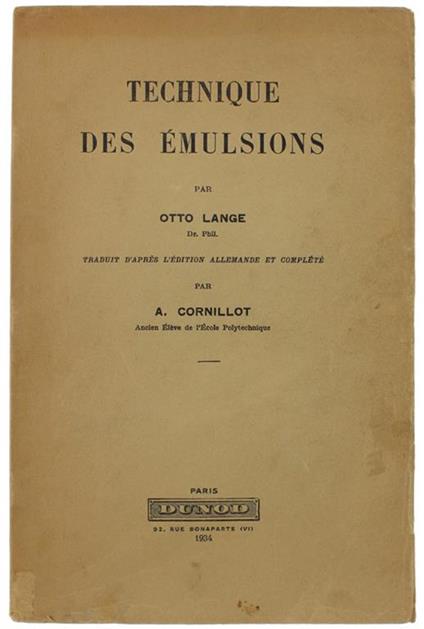 Technique Des Emulsions - Otto Lange - copertina