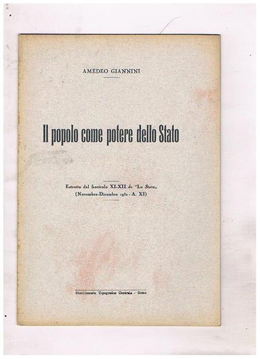 Il popolo come potere dello stato. Estratto - Amedeo Giannini - copertina