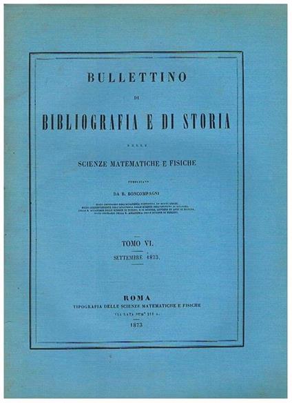 Cours d'analyse de l'ecole polytechnique, premiere partie... Fasc. di settembre 1873 del bullettino di bibliografia delle scienze matematiche e fisiche - Ch Hermiete - copertina