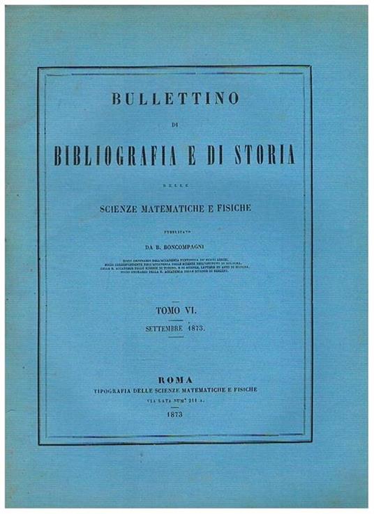 Cours d'analyse de l'ecole polytechnique, premiere partie... Fasc. di settembre 1873 del bullettino di bibliografia delle scienze matematiche e fisiche - Ch Hermiete - copertina