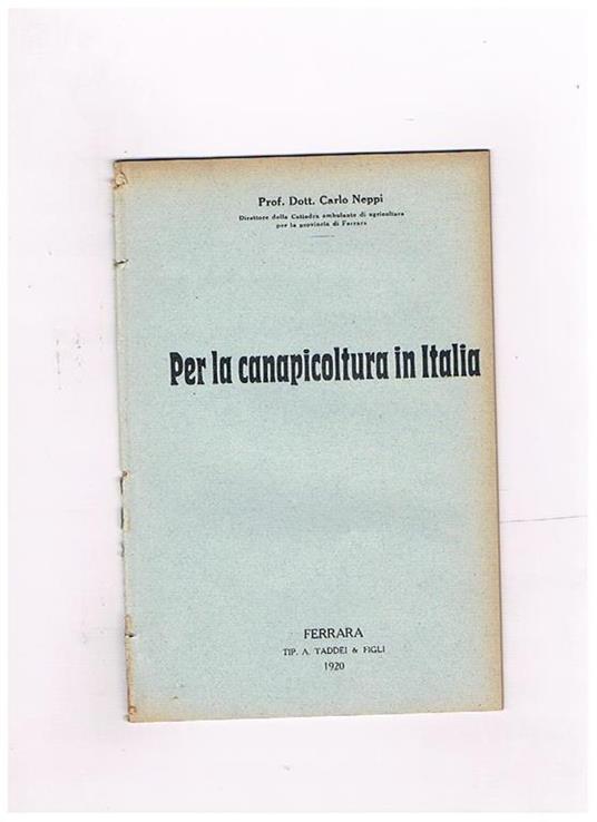 Per la canapicoltura in Italia - Carlo Neppi - copertina