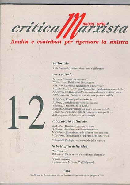 Critica Marxista, Analisi e contributi per ripensare la sinistra. Nuova serie, bimestral - copertina
