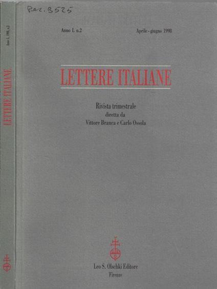 Lettere italiane anno L 1998 N. 2 - Vittore Branca - copertina