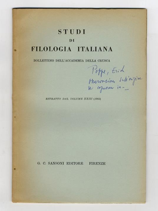 Osservazioni sull'origine dei cognomi in -i - Erich Poppe - copertina