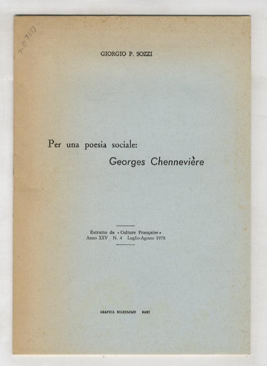Per una poesia sociale: Georges Chennevière - copertina