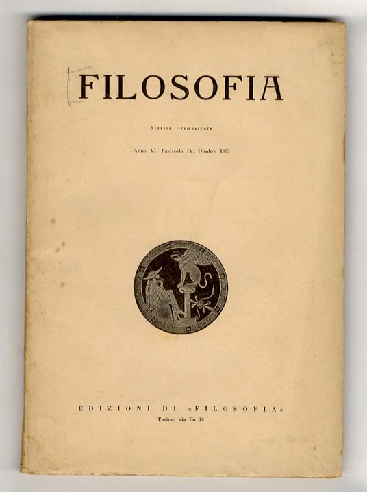 FILOSOFIA. Rivista trimestrale. Anno VI, fascicolo IV, ottobre 1955 - copertina
