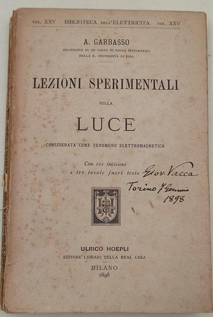 Lezioni Sperimentali Sulla Luce Considerata Come Fenomeno Elettromagnetico - copertina