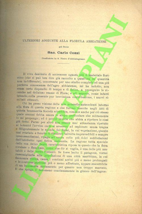 Ulteriori aggiunte alla florula abbiatense - Carlo Cozzi - copertina