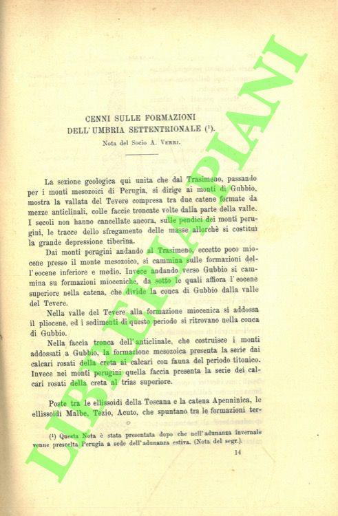 Cenni sulle formazioni dell'Umbria settentrionale - copertina