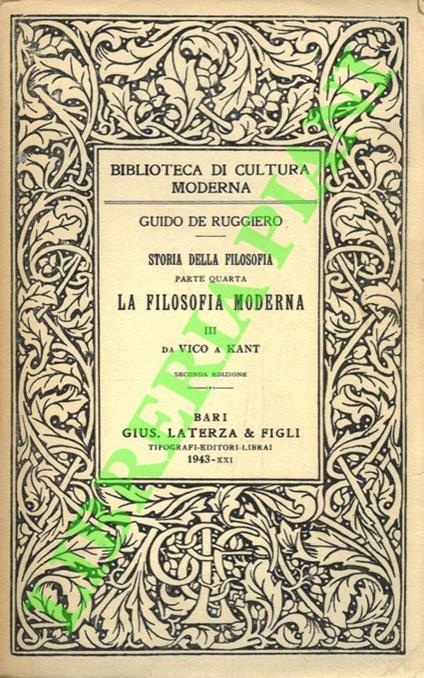 La filosofia moderna. III: Da Vico a Kant - Guido De Ruggiero - copertina