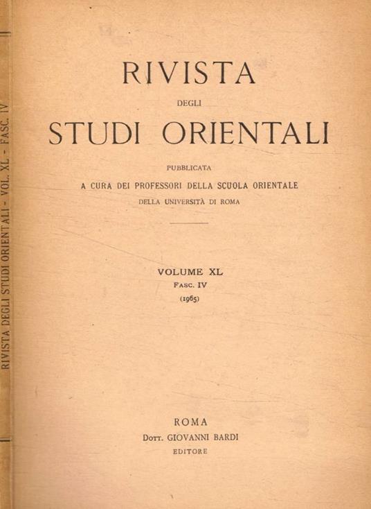 Rivista degli Studi Orientali vol.XL, fasc.IV, anno 1965 - copertina