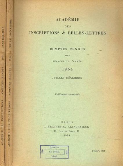 Académie des Incriptions & Belles-Lettres. Comptes rendus de - copertina