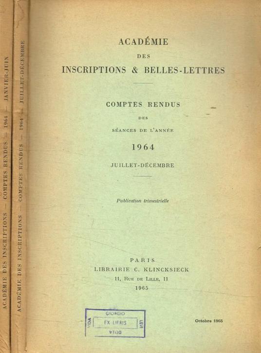 Académie des Incriptions & Belles-Lettres. Comptes rendus de - copertina