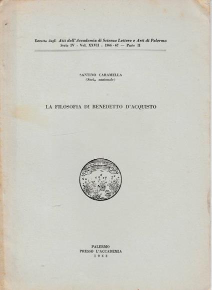 La filosofia di Benedetto d'Acquisto - Santino Caramella - copertina
