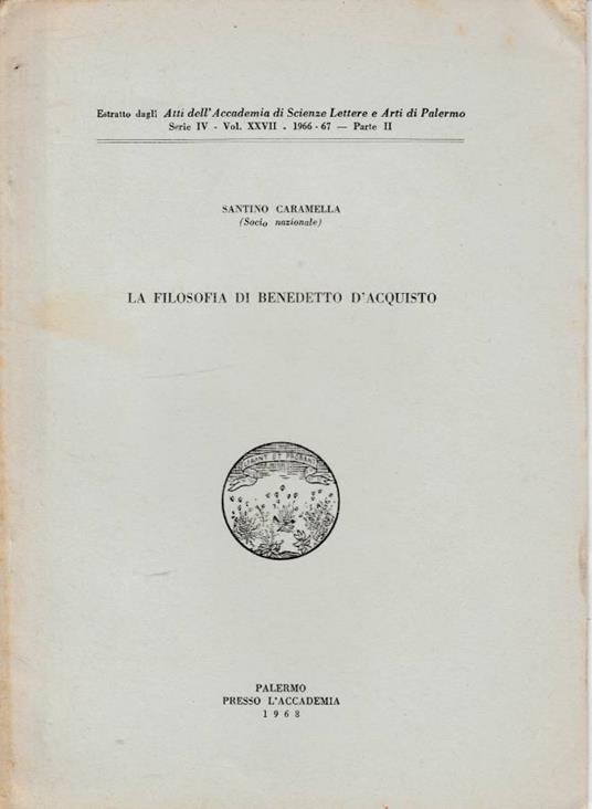 La filosofia di Benedetto d'Acquisto - Santino Caramella - copertina