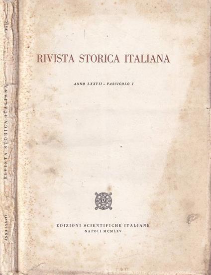 Rivista Storica Italiana, anno LXXVII, fasc. I, 1965 - copertina