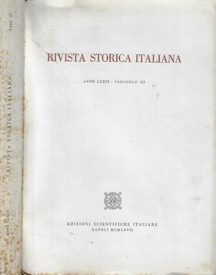 Rivista Storica Italiana Fasc. III Anno 1967 - copertina