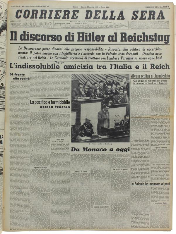 Corriere Della Sera. Dal 1 Aprile Al 31 Agosto 1939