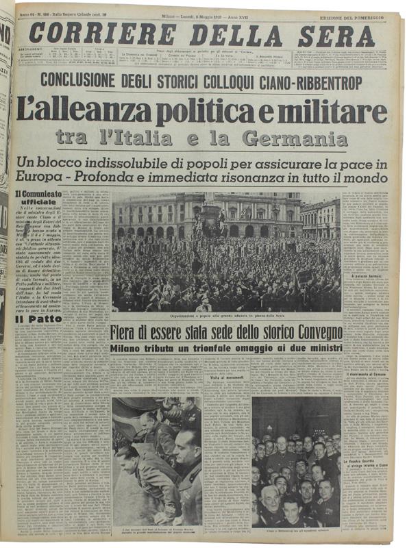 Corriere Della Sera. Dal 1 Aprile Al 31 Agosto 1939