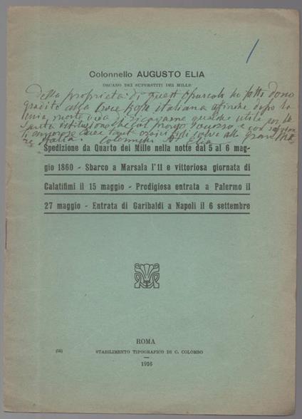 Spedizione di Quarto Dei Mille Nella Notte Dal 5 Al 6 Maggio 1860 - copertina