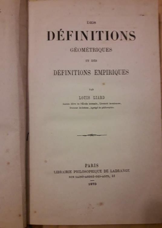Des Definitions Geometriques Et Des Definitions Empiriques - copertina