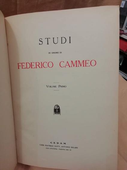 Studi in Onore di Federico Cammeo 2 Voll.  - copertina