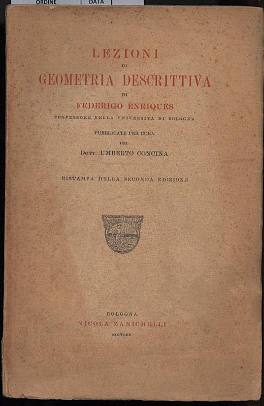 Lezioni di Geometria Descrittiva - Federico Enriques - copertina