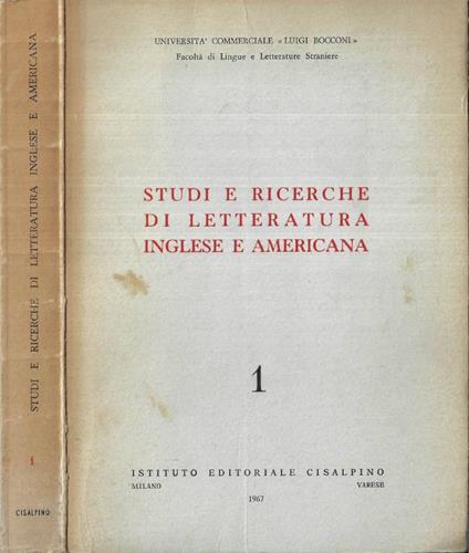 Studi e ricerche di letteratura inglese e americana Vol. 1 - copertina