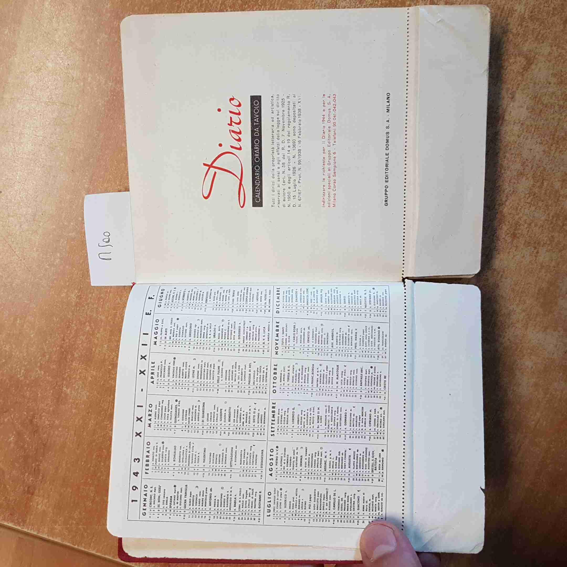 DIARIO 1943 SOCIETà ANONIMA MATERIALI REFRATTARI MILANO italvitrex DOMUS