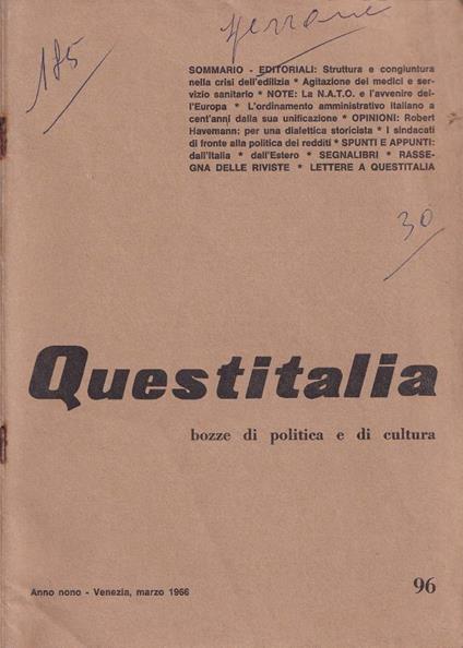 Questitalia, anno IX, n. 96, marzo 1966 - copertina