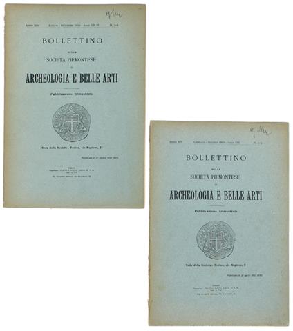 BOLLETTINO DELLA SOCIETA' PIEMONTESE DI ARCHEOLOGIA E BELLE ARTI. Annata completa 1930 - copertina