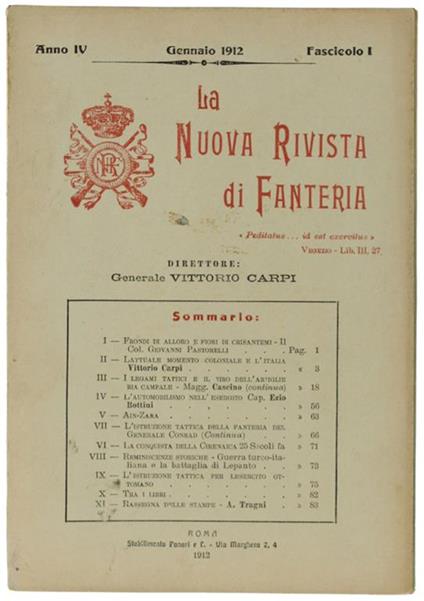 La Nuova Rivista Di Fanteria. Gennaio 1912 - Fascicolo I - copertina