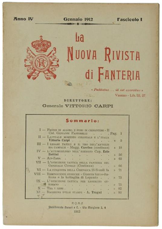 La Nuova Rivista Di Fanteria. Gennaio 1912 - Fascicolo I - copertina