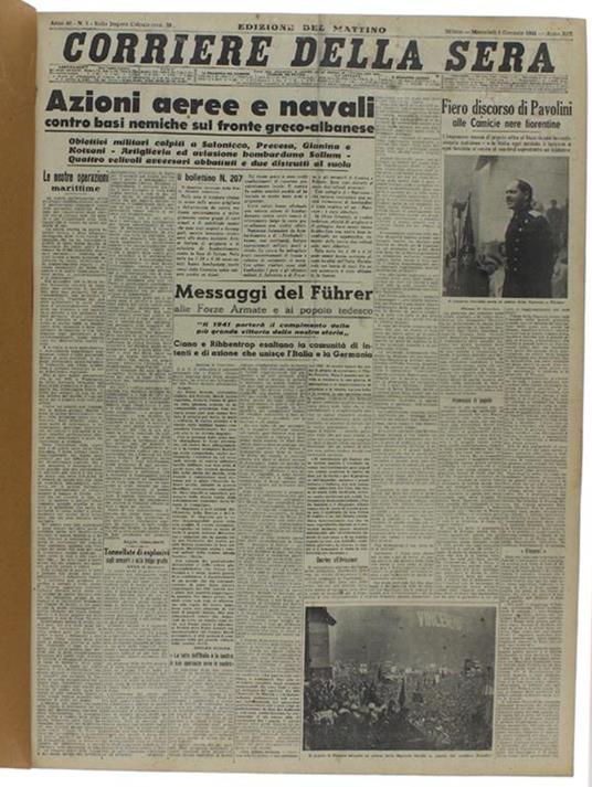 Corriere Della Sera. Dal 1 Gennaio Al 13 Febbraio 1941 - copertina