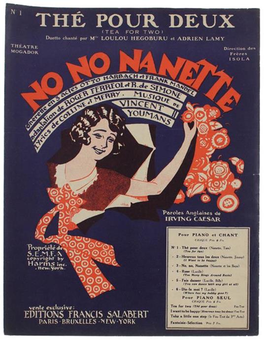 THE' POUR DEUX de l'operette "NO NO NANETTE" (texte anglais et français) - Youmans Vincent, Colline et Merry - copertina