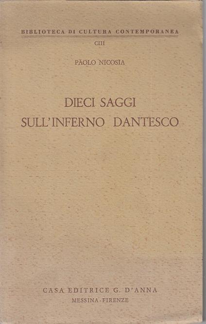 Dieci Saggi Sull'inferno Dantesco - Paolo Nicosia - copertina