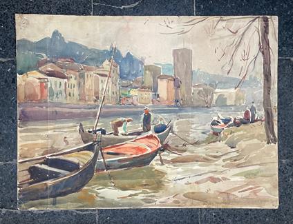 Veduta con barche dalla riva dell'Arno, a Firenze - copertina