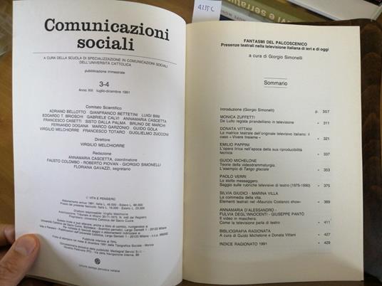 Giorgio Simonelli - I Fantasmi Del Palcoscenico 1991 Università Cattolica - copertina