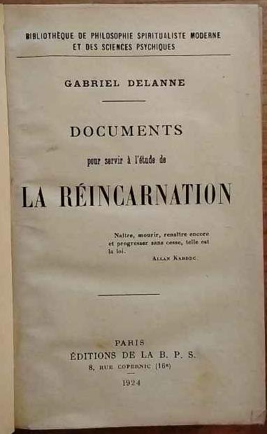 Documents pour servir à l'étude de la Réincarnation - Gabriel Delanne - copertina
