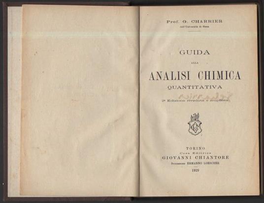 GUIDA ALLA ANALISI CHIMICA QUANTITATIVA 2a edizione riveduta e ampliata (1929) - copertina