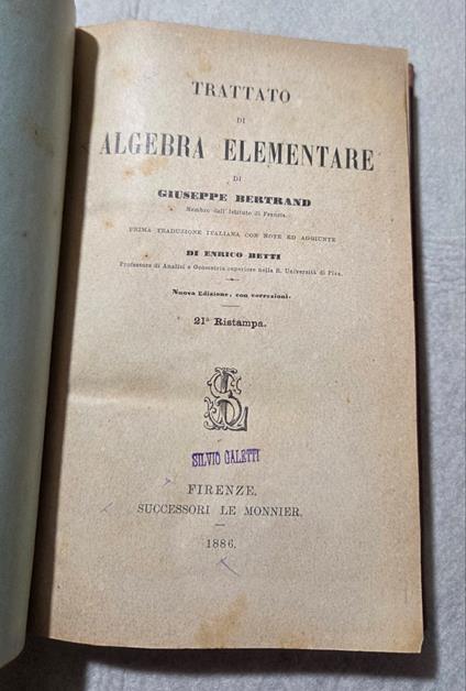 Trattato di algebra elementare - copertina