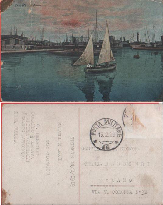 Trieste. Il porto. Timbro posta militare. Viaggiata 1919 - copertina