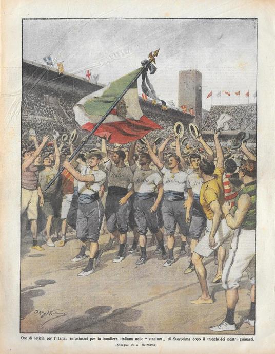 Domenica del Corriere 21-28/7/1912. Ginnasti italiani Olimpiadi di Stoccolma. Beltrame - copertina