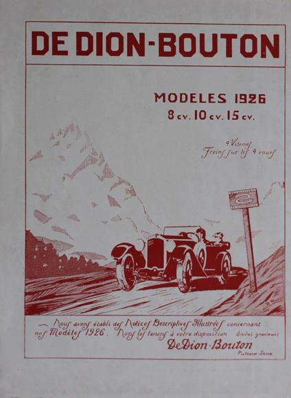 De Dion Bouton models 1926, 8,10,15 cv.. Advertising 1926 - copertina